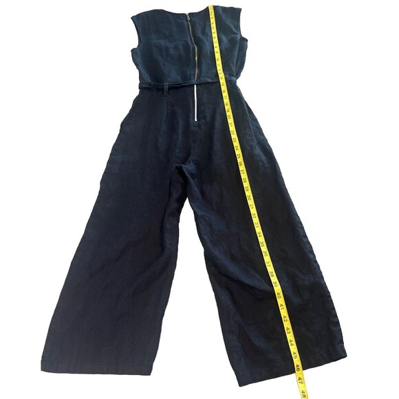 Vince Camuto Navy Blue Sleeveless Belted Jumpsuit Buttons Zipper Wide Leg Sz XXS - Picture 8 of 8